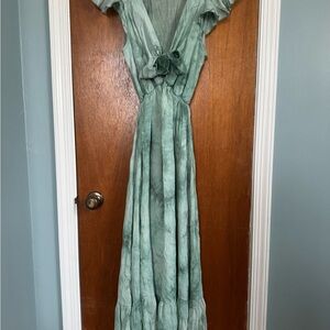 Lulu's Green Ruffled Tie Front Maxi Dress